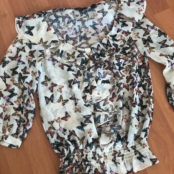 Ted Baker Butterfly Ruffle  Blouse in Cream - Picture 3 of 16